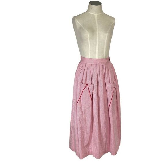 Victoire XS VTG 8 Pink Corduroy Skirt Midi Pleated 80s VTG Pockets Cottagrcore - Picture 3 of 15